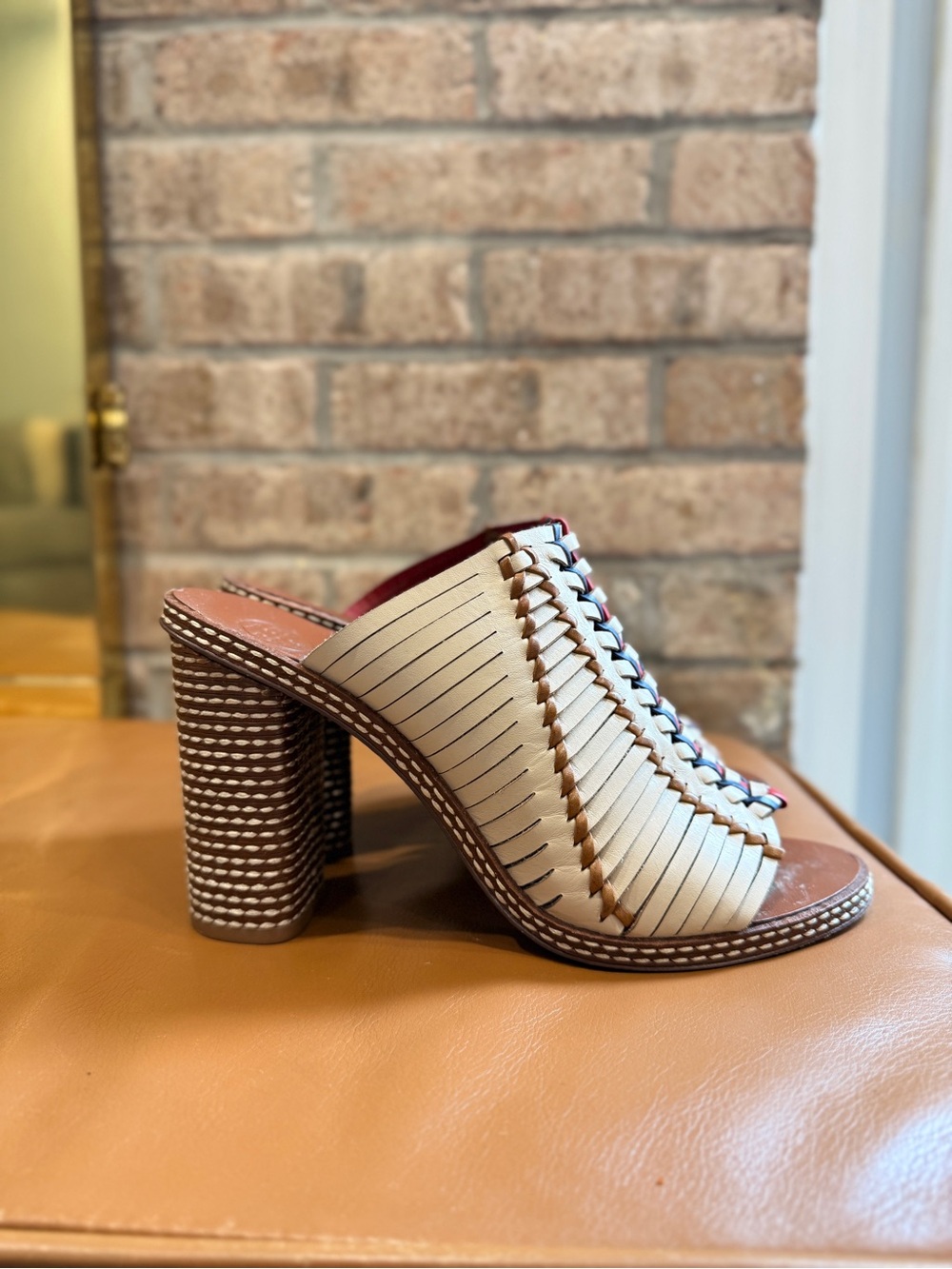 Tory Burch Woven Cream High-Heel Mule - Women's Casual Dress Shoe